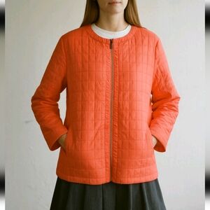 Chico's, Quilted Orange Light Puff Zip Front Pleated Jacket, Size Large (2)